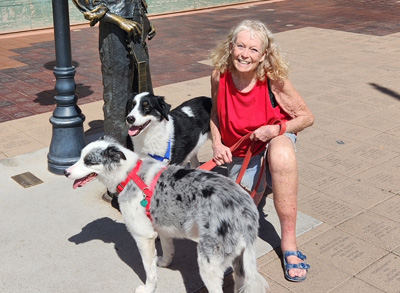 Joanne Leary, standing on the corner in Winslow, Arizona